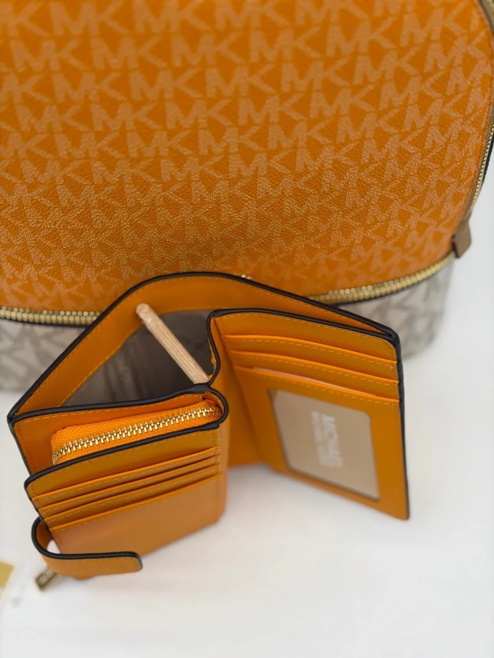 Michael Kors Rhea Medium Color-Block Signature Logo Backpack and Wallet Set